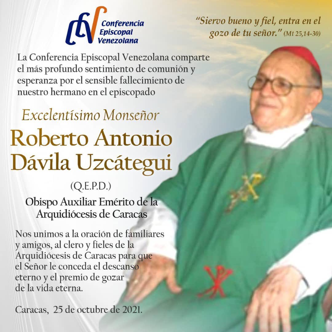 Fallece Monseñor Roberto Antonio Dávila obispo auxiliar emérito de Caracas